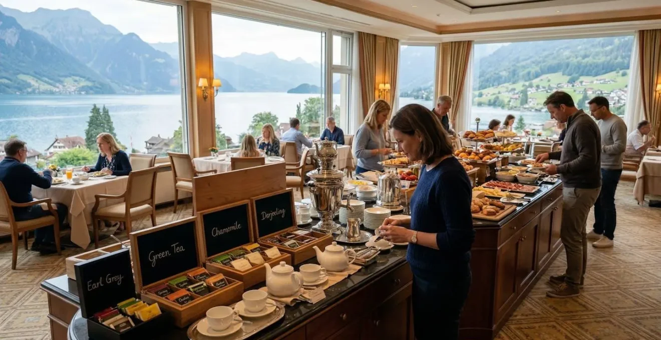 Buffet petit-déjeuner haut de gamme avec station thé premium dans un hôtel 5 étoiles