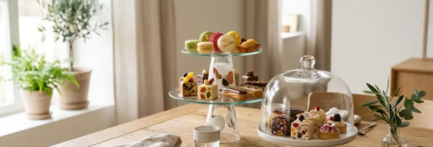 Centre de table comestible avec pâtisseries et protections en verre