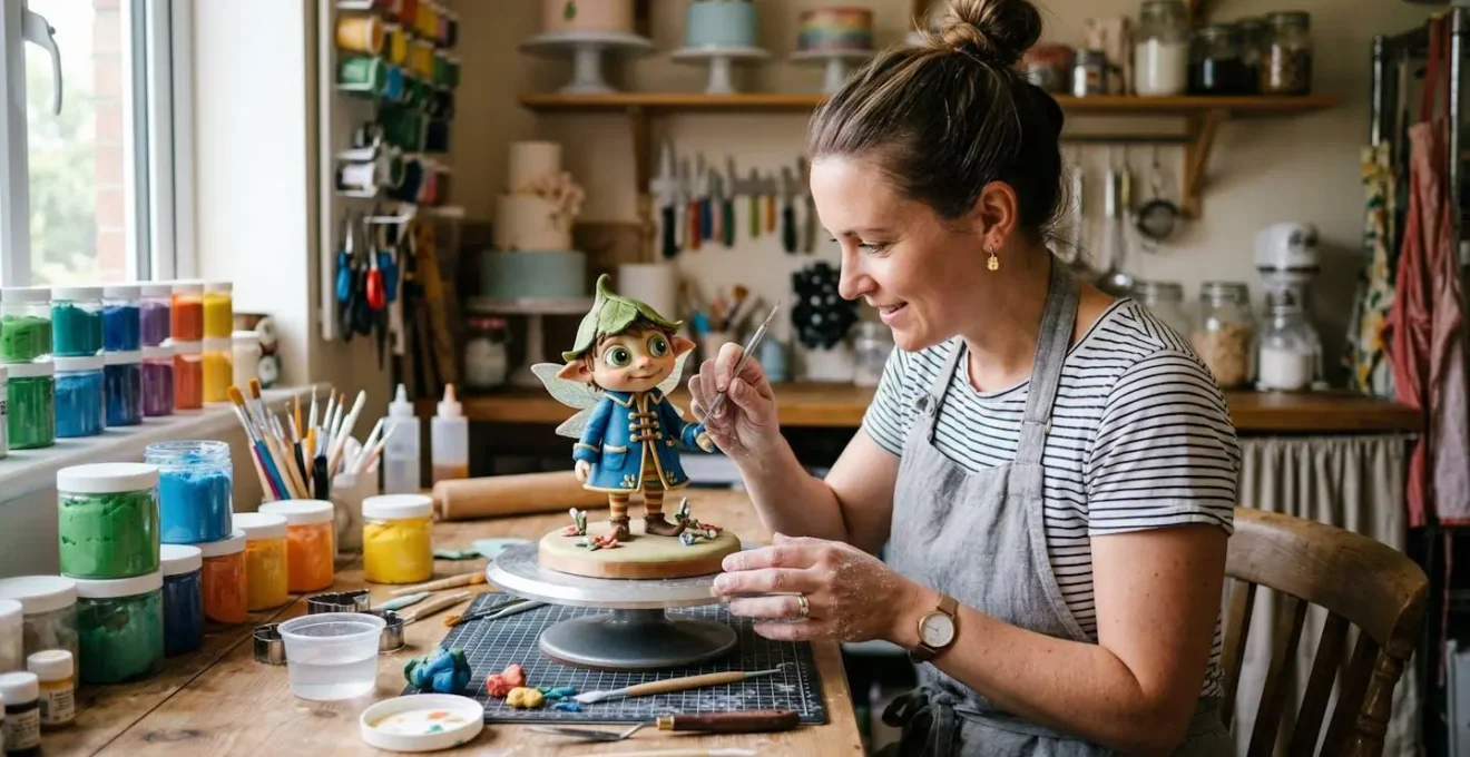 Cake designer créant un personnage original en pâte à sucre