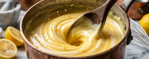 Une crème citron onctueuse en préparation avec des ustensiles de pâtisserie et des citrons frais