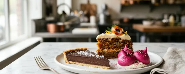 Composition gastronomique de desserts innovants mêlant légumes et touches salées