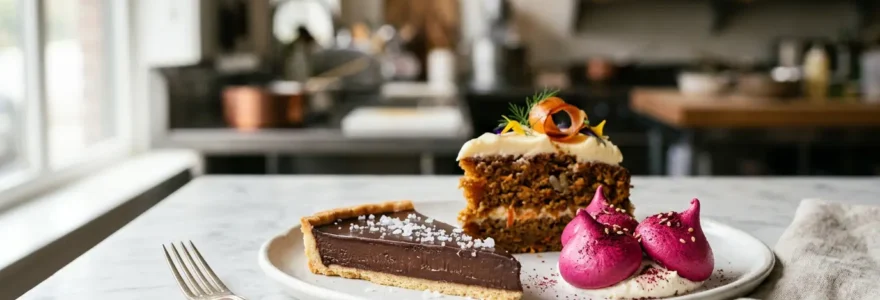 Composition gastronomique de desserts innovants mêlant légumes et touches salées