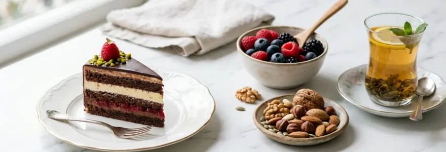 Part de gâteau intégré dans une alimentation équilibrée à 2000 calories