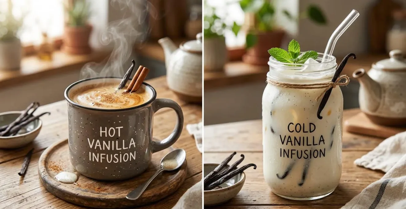 Deux récipients montrant l'infusion de vanille à chaud et à froid