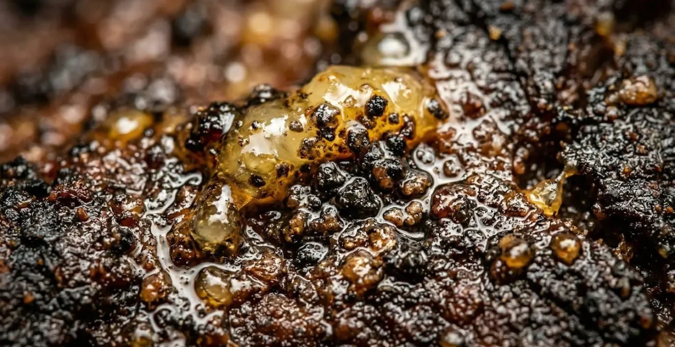 Détail macro de l'interaction entre matière grasse et composés fumés
