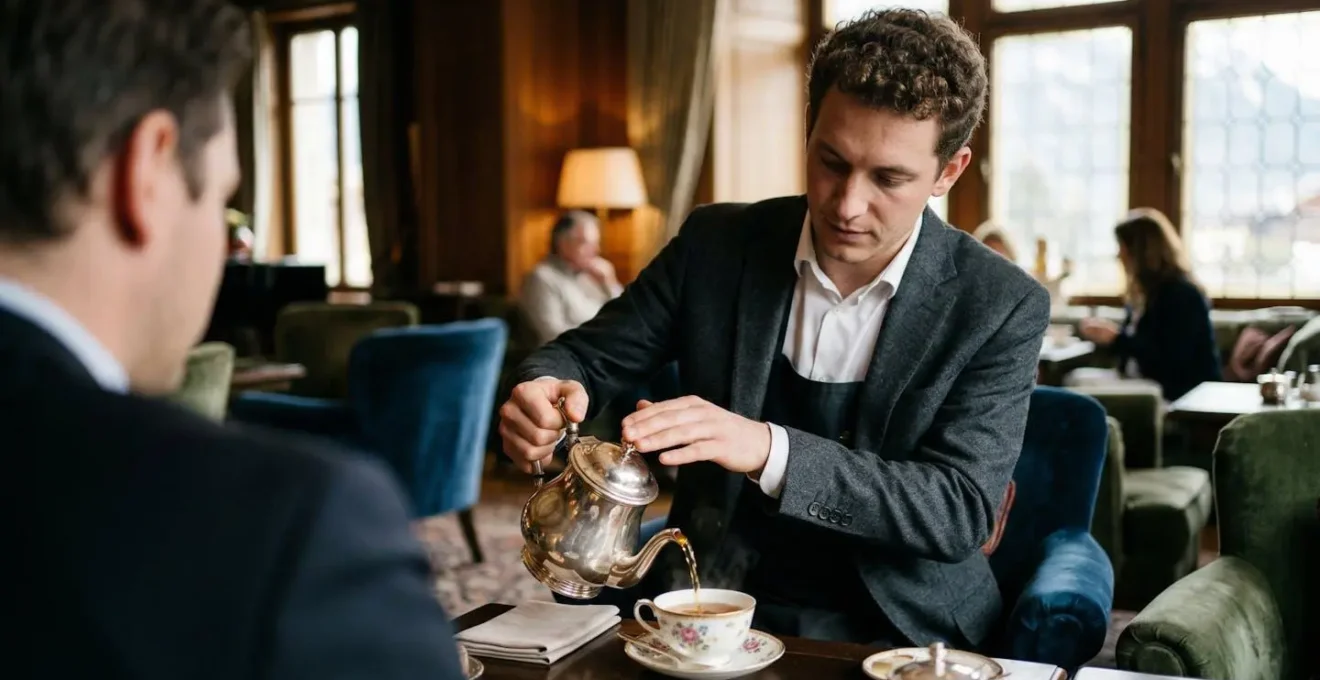 Service du thé élégant dans un salon d'hôtel de luxe suisse