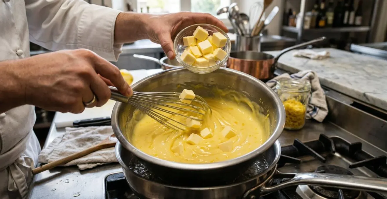 Incorporation du beurre à température contrôlée dans une crème citron