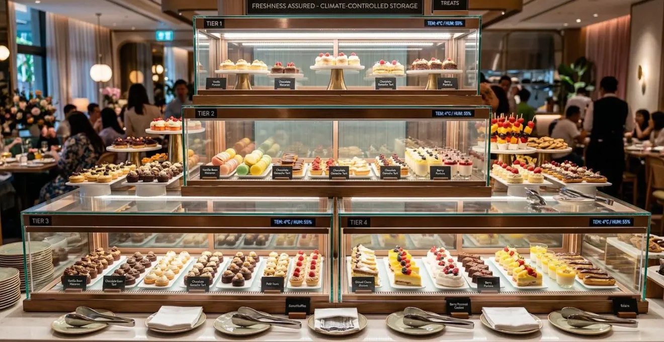 Buffet de mignardises avec système de préservation à plusieurs niveaux pour garantir la fraîcheur
