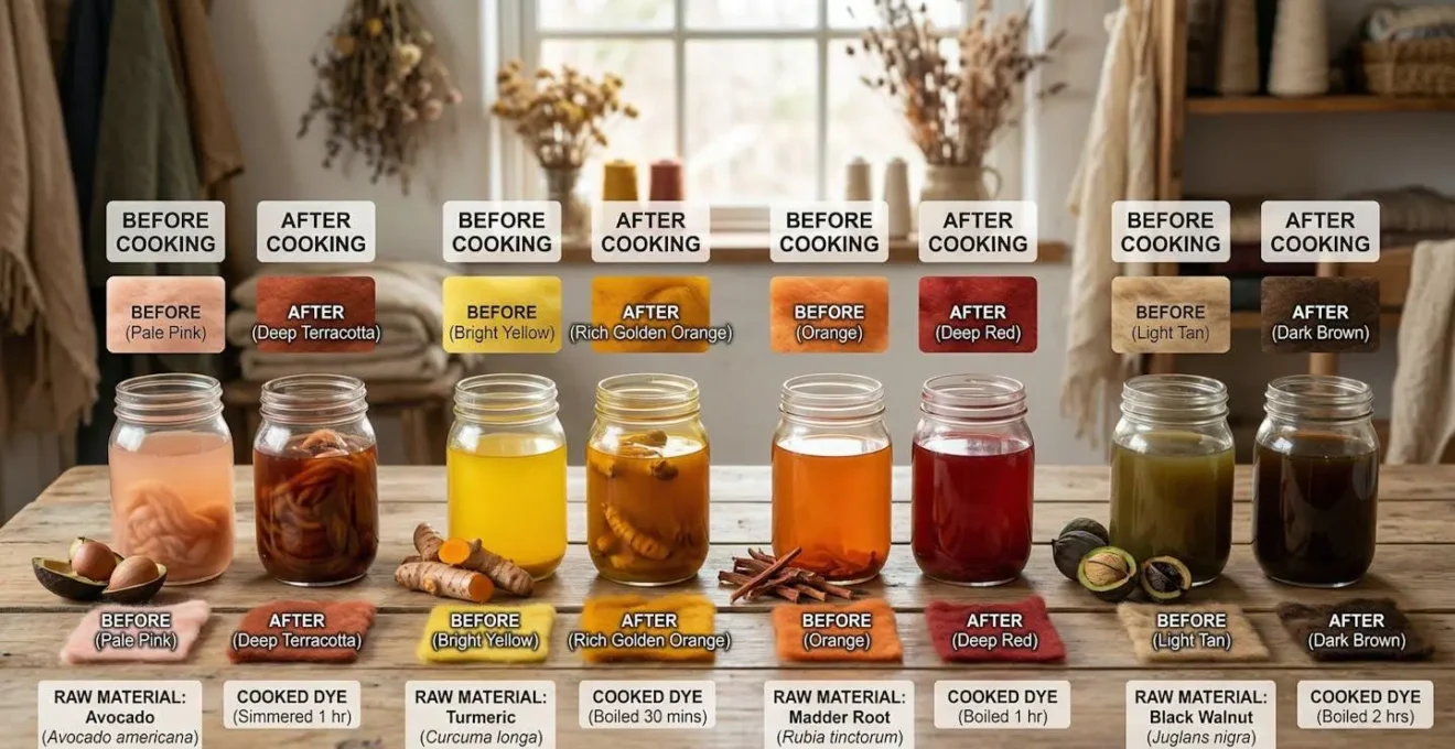 Comparaison visuelle de l'évolution des couleurs de colorants naturels avant et après cuisson
