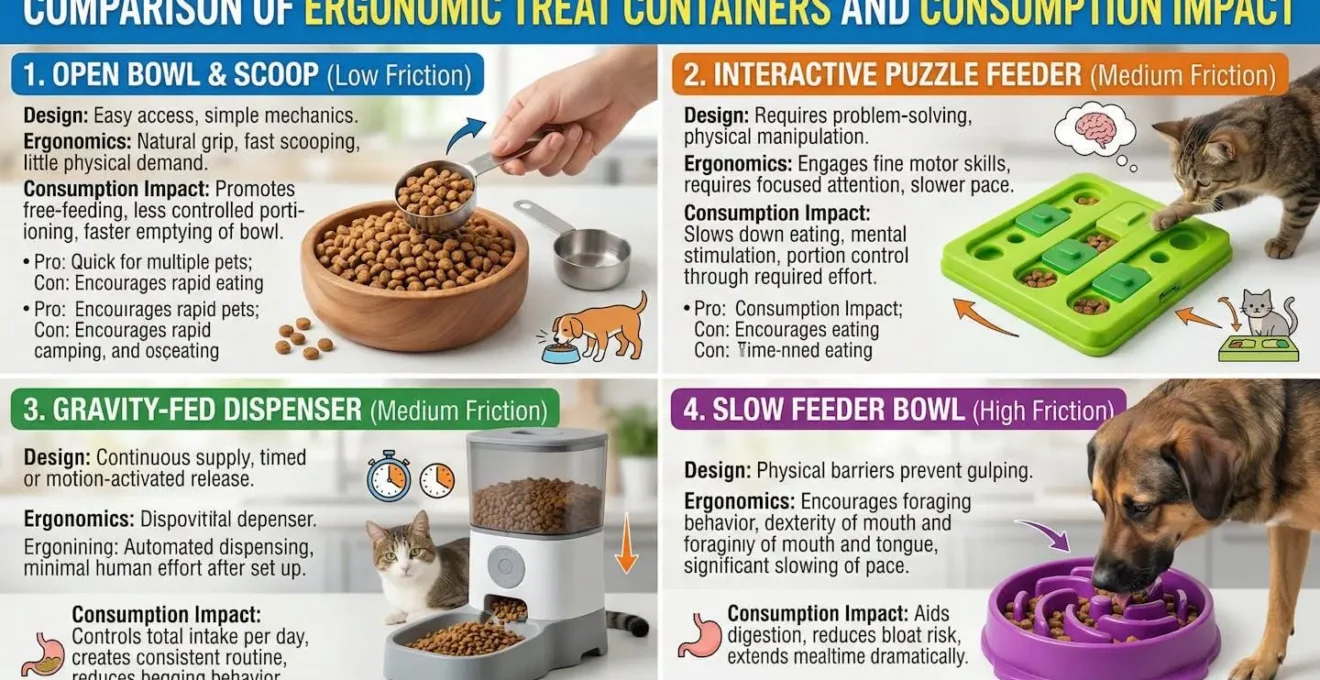 Comparaison de différents contenants pour mignardises montrant l'impact de l'ergonomie sur la consommation